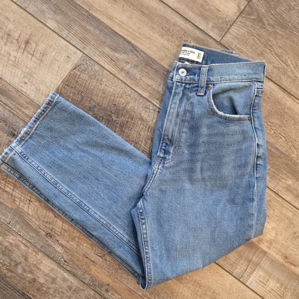 Abercrombie Curve Love Ultra High Rise Ankle Straight Jeans 25 0XS Blue Denim